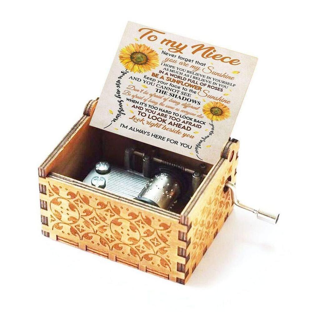 5247 Music Box for Niece from Unlce or Auntie Hand Crank Engraved Musical